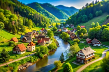 Miniature Krowica Sama Landscape: Charming Tilt-Shift Village Scene