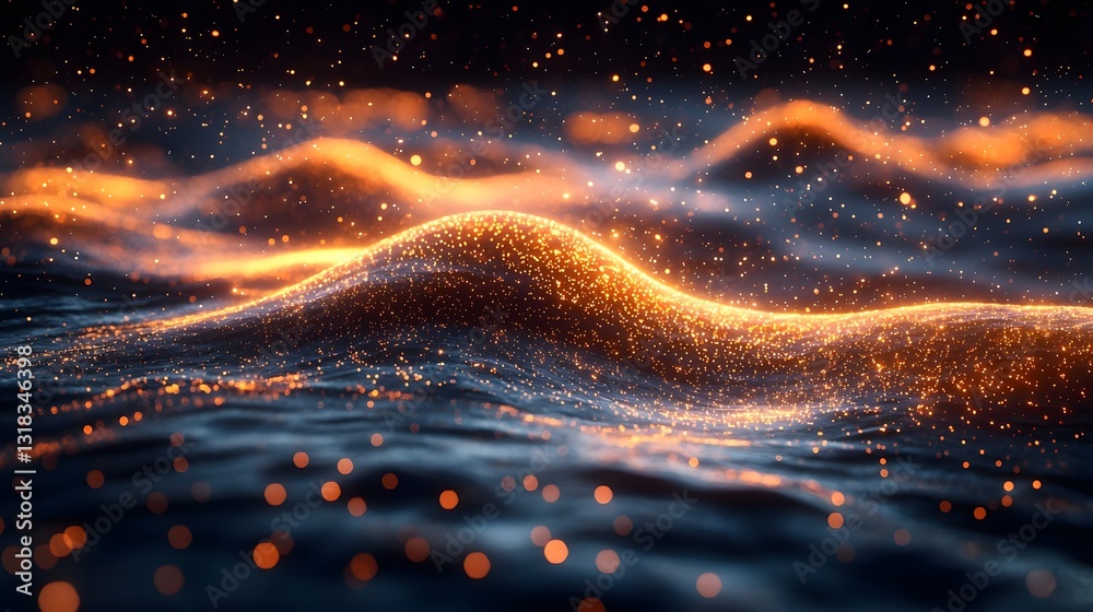 Wall mural serene glowing representation of quantum wave functions softly radiating glowing lines in a digital 