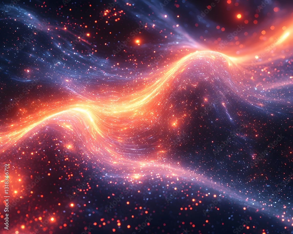 Poster vibrant quantum cloud of glowing particle streams emanating from dynamic processor