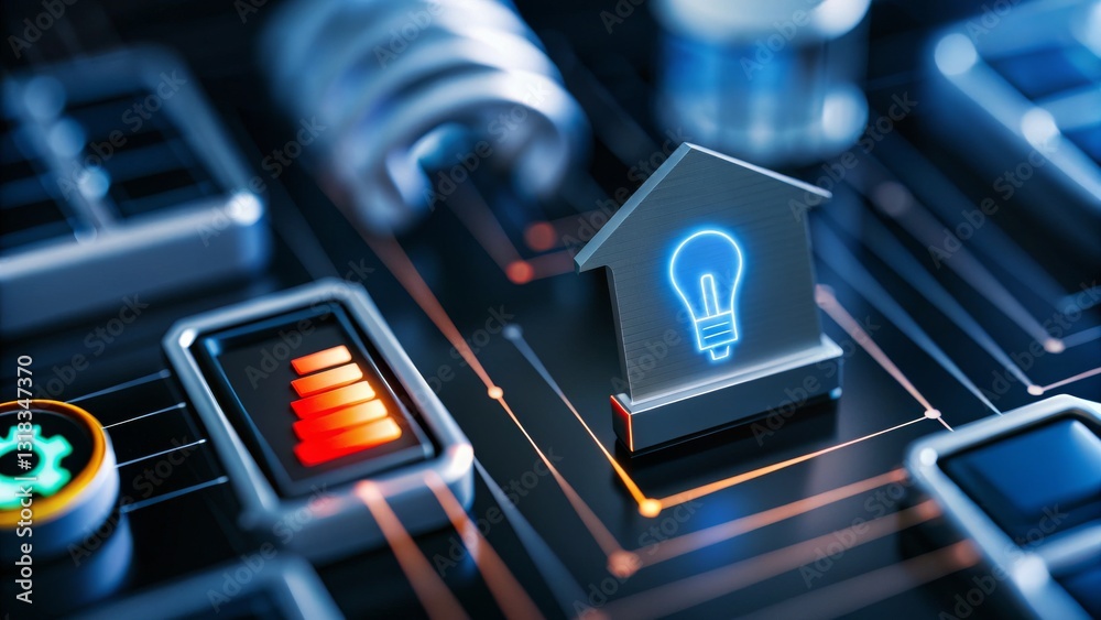 Aufkleber smart home technology concept with glowing icons and circuit elements.