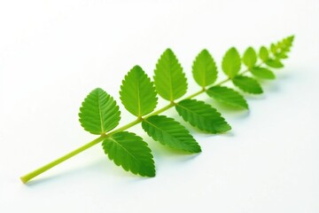 Single fern frond on white background with subtle texture, foliage, isolate, texture