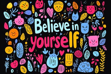 Motivational graphic with cute characters