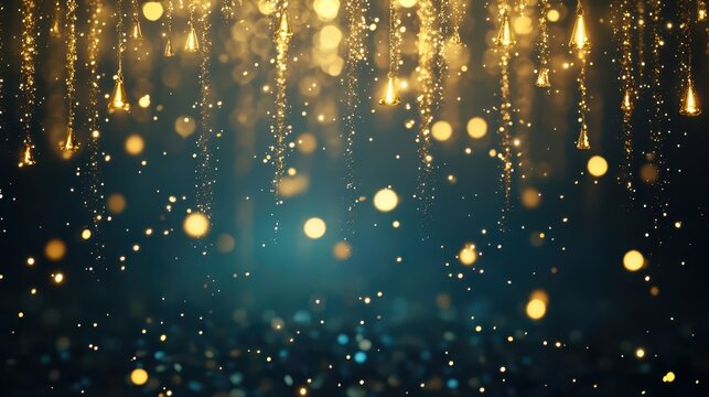 Luxury gala event backdrop with gold and silver confetti, sophisticated and stylish ambiance