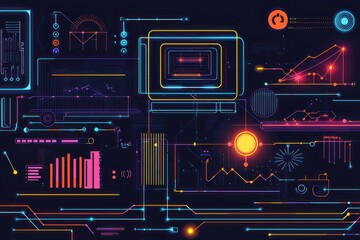 Obraz premium Futuristic line patterns and glowing effects depict tech.