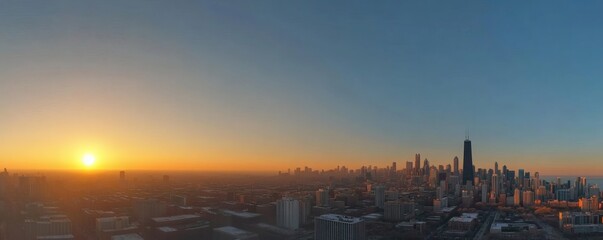 Fototapeta premium A stunning cityscape captures the golden hues of a beautiful sunrise