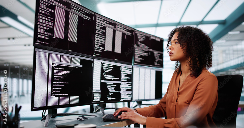 Poster Coder Using Computer At Desk
