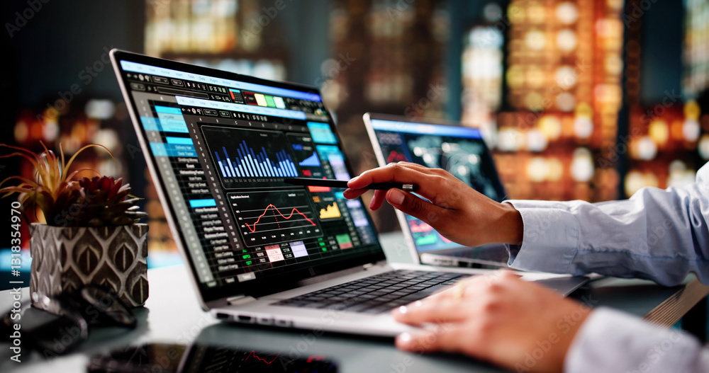 Aufkleber analyst working with spreadsheet business data