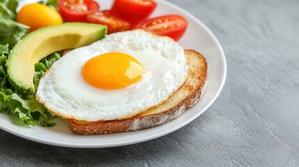 Fototapeta premium Delicious Breakfast Plate with Fried Egg, Avocado, and Vegetables
