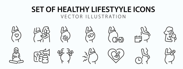 Pregnancy icon set. It included pregnant, mom, mother, Prenatal Care, and more icons. Editable Vector Stroke.