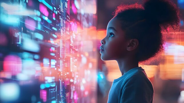 Child Gazing at Futuristic Display