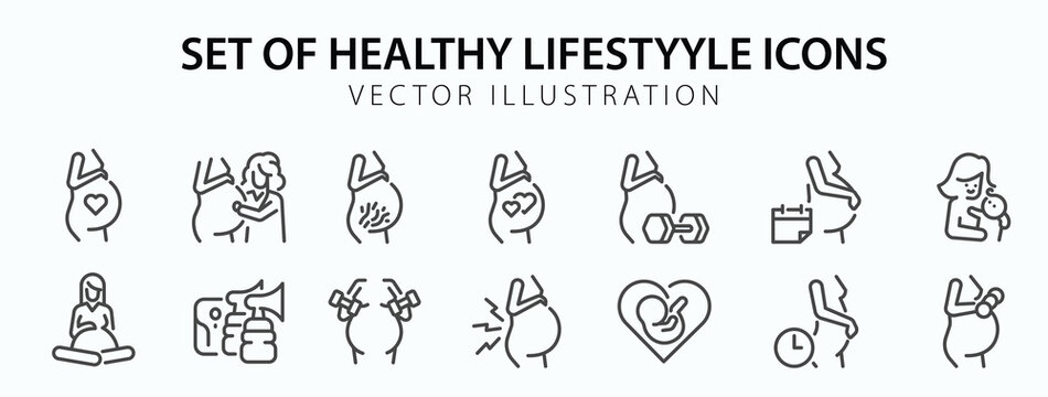 Pregnancy icon set. It included pregnant, mom, mother, Prenatal Care, and more icons. Editable Vector Stroke.