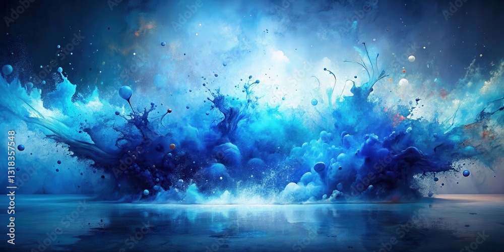 Poster Abstract Blue Explosion with Celestial Elements and Water Reflections