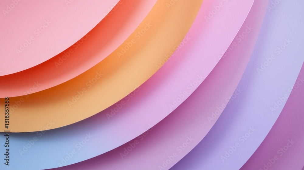Poster in a cheerful workspace, delicate sheets of pastel paper gently curve, showcasing their soft hues of