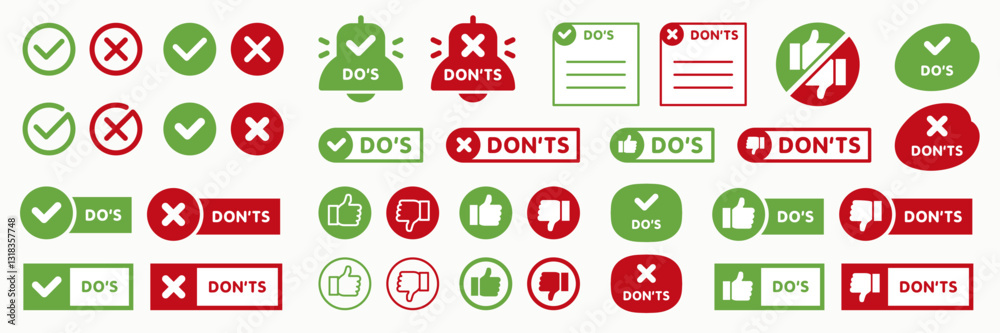 Wall mural set of do and don't icon isolated on white background. thumb up and thumb down button collection. ch