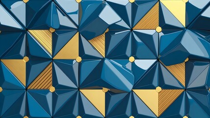 Golden Geometric Pattern Shiny Blue Ceramic Tiles in Abstract Design