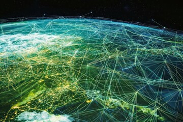 Earth visualized with connection lines emphasizing logistics and tech.