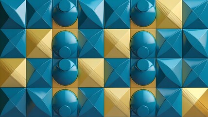 Luxury Geometric Pattern Blue Ceramic Tiles with Golden Accents