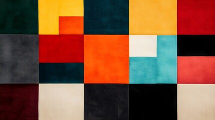 Vibrant Geometric Fabric Pattern With Solid Color Blocks In Clean Grid Arrangement