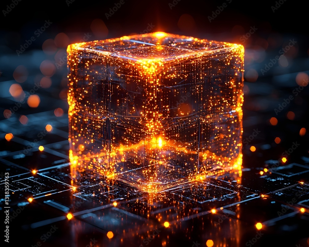 Poster glowing quantum cube visualizing the dynamism of data driven insights