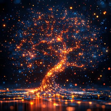 Glowing Binary Tree Symbolizing Quantum Computing Branching Into Parallel Solutions