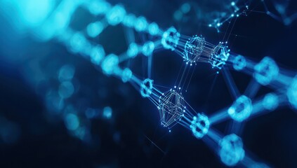 Decentralized blockchain network visualized in futuristic abstract graphics.