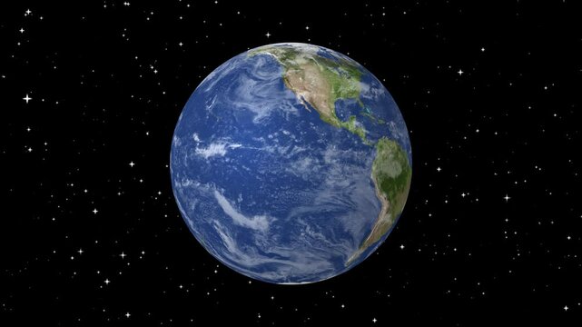 Earth Globe rotation isolated on black background, 3d planet earth with clouds around, Rotation 360 degrees realistic Earth, Planet earth rotation black background