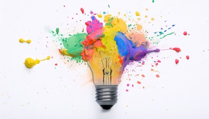 Naklejka premium Creative light bulb explodes with colorful paint and splashes