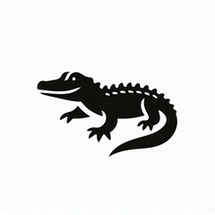 Fototapeta premium Smiling Silhouette Alligator Icon on White