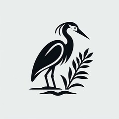 Elegant Heron Silhouette with Reed