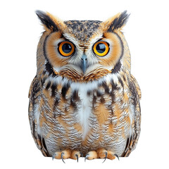 Fototapeta premium An owl with wide eyes and detailed feathers isolated on white background.PNG