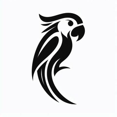 Obraz premium Stylized Cockatoo Bold Black Silhouette on White