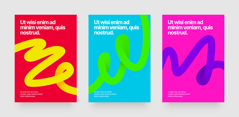 Colorful squiggles lines design for poster, cover or background. Template with wavy shapes for events, companies or business. Set of vector illustrations.