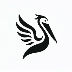Obraz premium Elegant Pelican Logo Black Silhouette on White