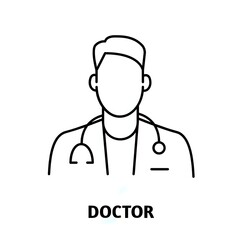 Fototapeta premium doctor with stethoscope editable stroke outline icon isolated on white background flat vector illustration, black outline, Pixel perfect