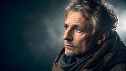 Fototapeta premium Portrait of a Pensive Older Man with Striking Eyes and Gray Hair