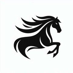 Naklejka premium Black Stallion Rearing Silhouette on White