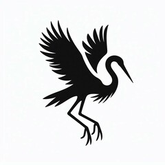 Obraz premium Black Crane Silhouette Wings Open Landing Stance