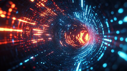 Obraz premium Cyberpunk-style digital vortex with glowing neon circuits and swirling data streams, creating a powerful and immersive effect.