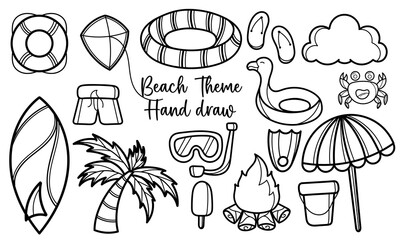 hand drawn with a beach theme on white background