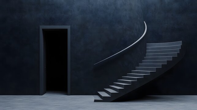 Spiral Staircase Leading Into Mysterious Dark Void Inviting Viewer