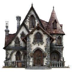 Fototapeta premium Charming Gothic Style Stone House with Intricate Architectural Details