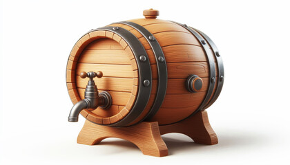 Wooden Barrel with Tap on white background