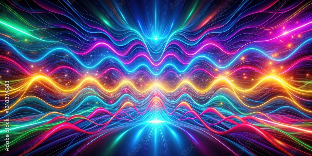 Poster A mesmerizing abstract landscape of vibrant, glowing lines and shimmering dust particles, creating a sense of depth and movement