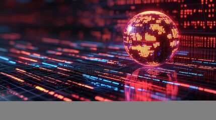 Digital globe on glowing data grid