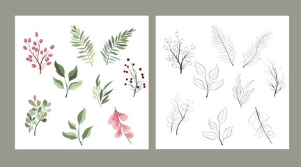 Set of vector line and color elements