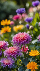 Obraz premium Vibrant Garden of Colorful Flowers Blooming in Sunny Springtime
