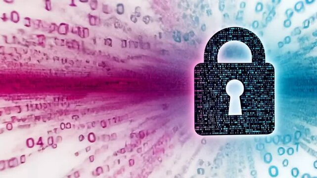 Digital Security Concept with Glowing Binary Code Forming Padlock Icon, Cybersecurity