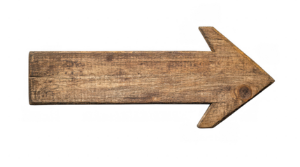 rustic wooden arrow sign points to right, showcasing natural texture and weathered appearance, ideal for guiding directions or adding vintage touch to decor