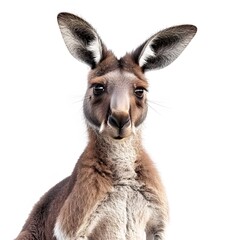 Fototapeta premium Close-Up Portrait of a Curious Kangaroo Against a White Background