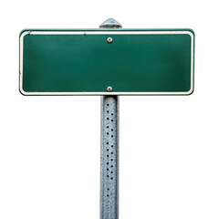green street name sign with customizable blank surface mounted on metal pole